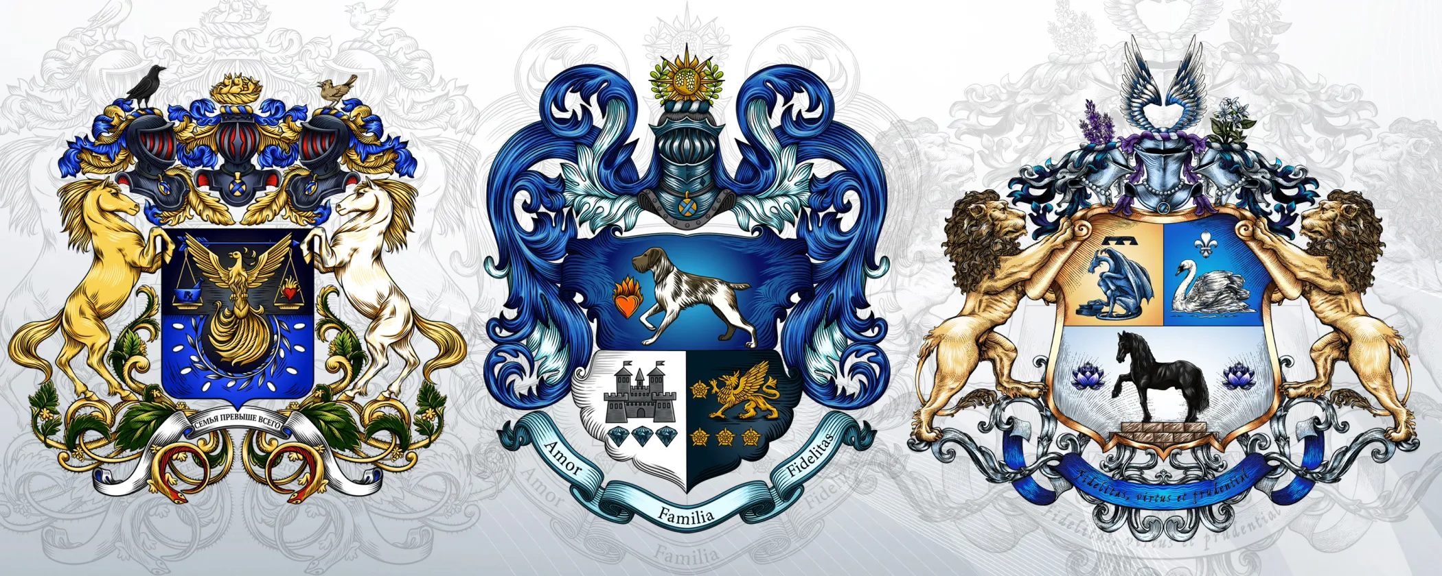 Личные, родовые, фамильные гербы для частных лиц, а также корпоративные гербы для организаций - заказ в геральдической мастерской.